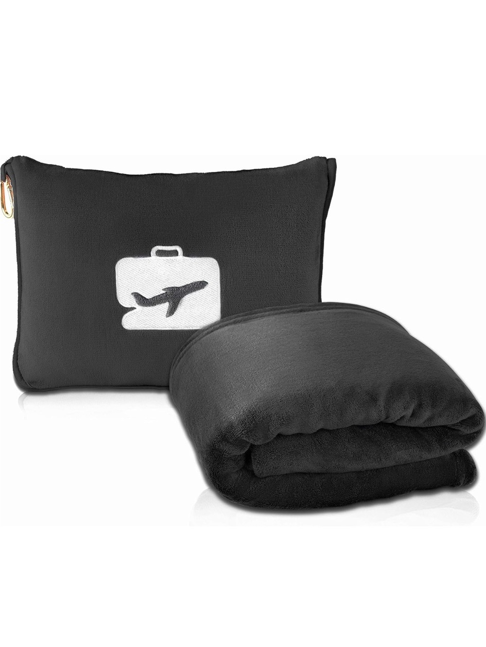 Travel Memory Foam Neck Pillow and Blanket Set - Black